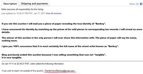 Описание лота 'The Identity of Banksy'500