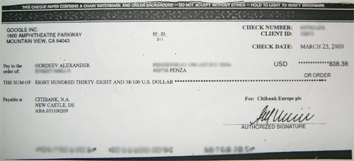 чек Google Adsense